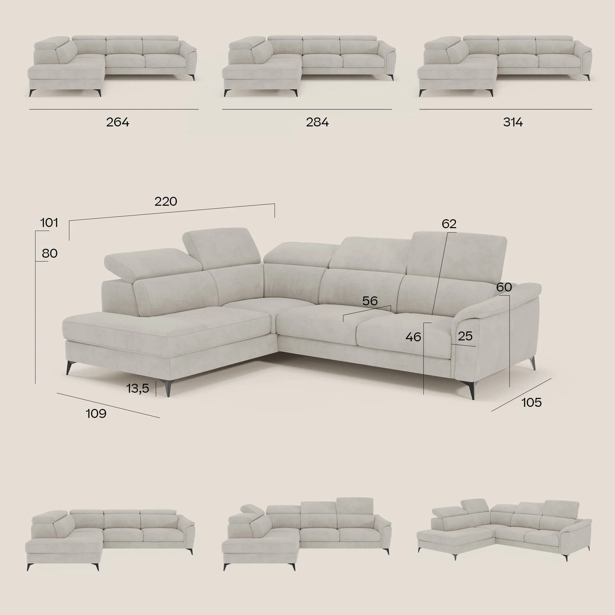 Arcos Canapé d'angle - pieds hauts et têtières inclinables en microfibre imperméable T11 bleu - Image 16