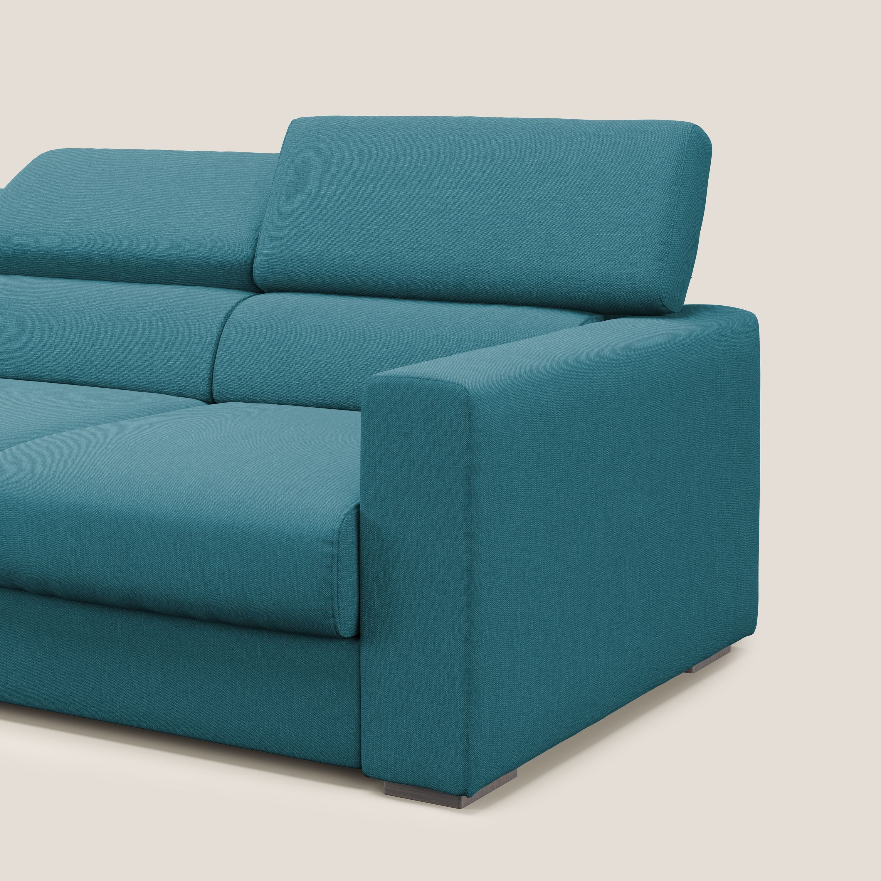 Dylan canapé avec pouf extractible à 3 assises en tissu effet coton imperméable T13 bleu ciel - Image 9