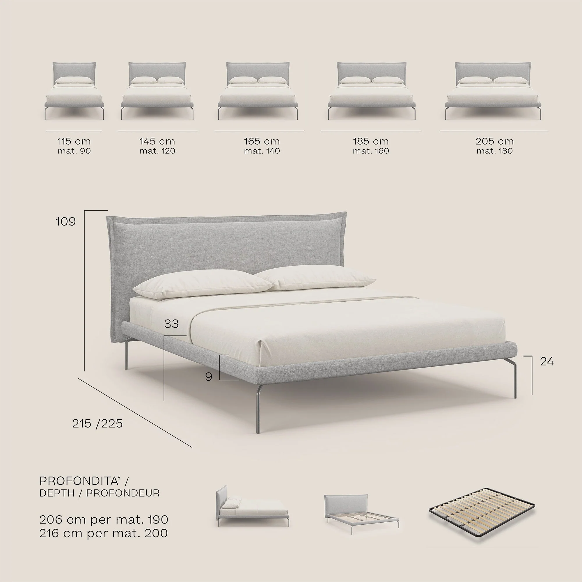 Eric lit rembourré au design minimaliste en tissu imperméable T14 crème - Image 9