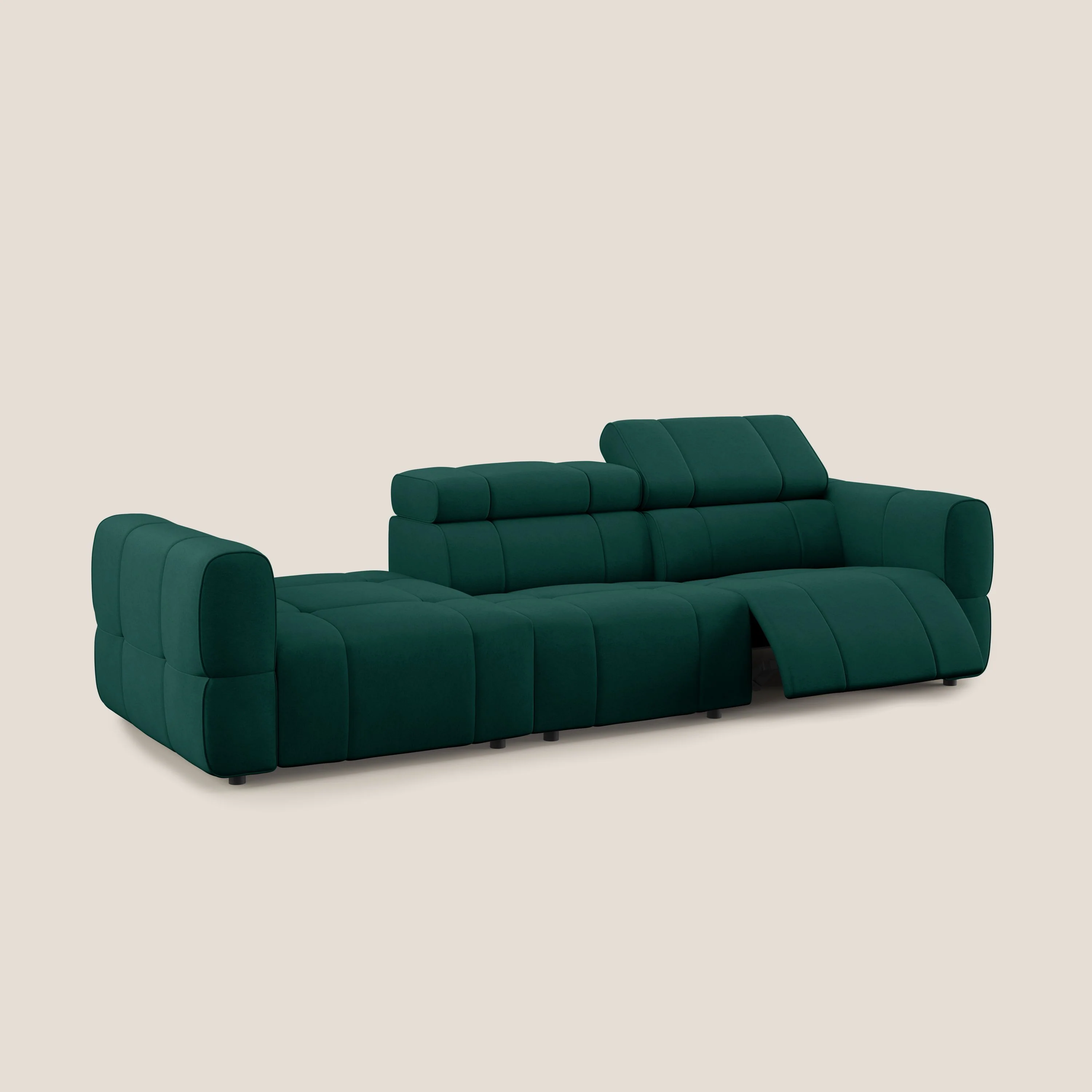 Giotto Canapé terminal avec option relax électrique en microfibre imperméable effet velours T09 vert - Image 2