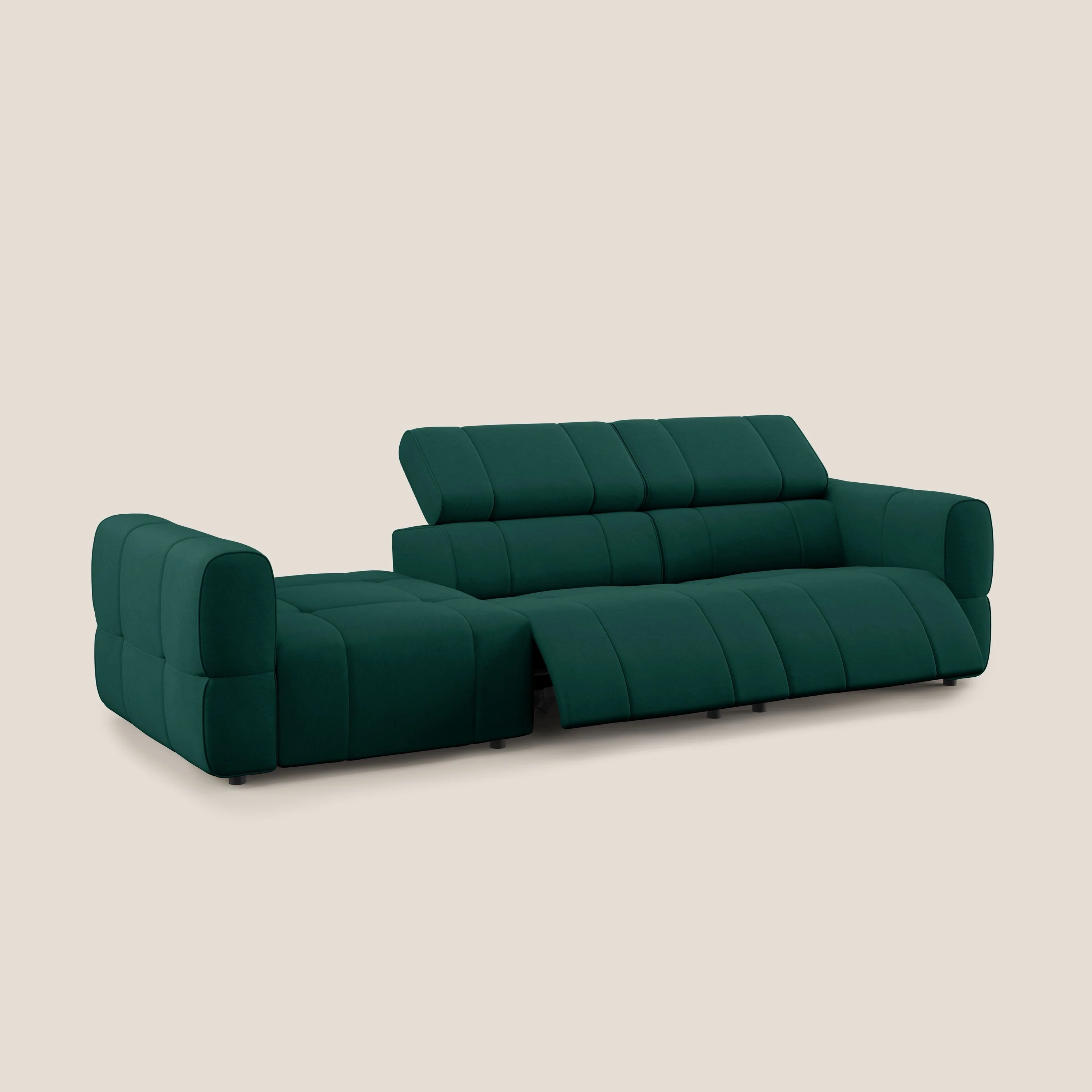Giotto Canapé terminal avec option relax électrique en microfibre imperméable effet velours T09 vert - Image 3