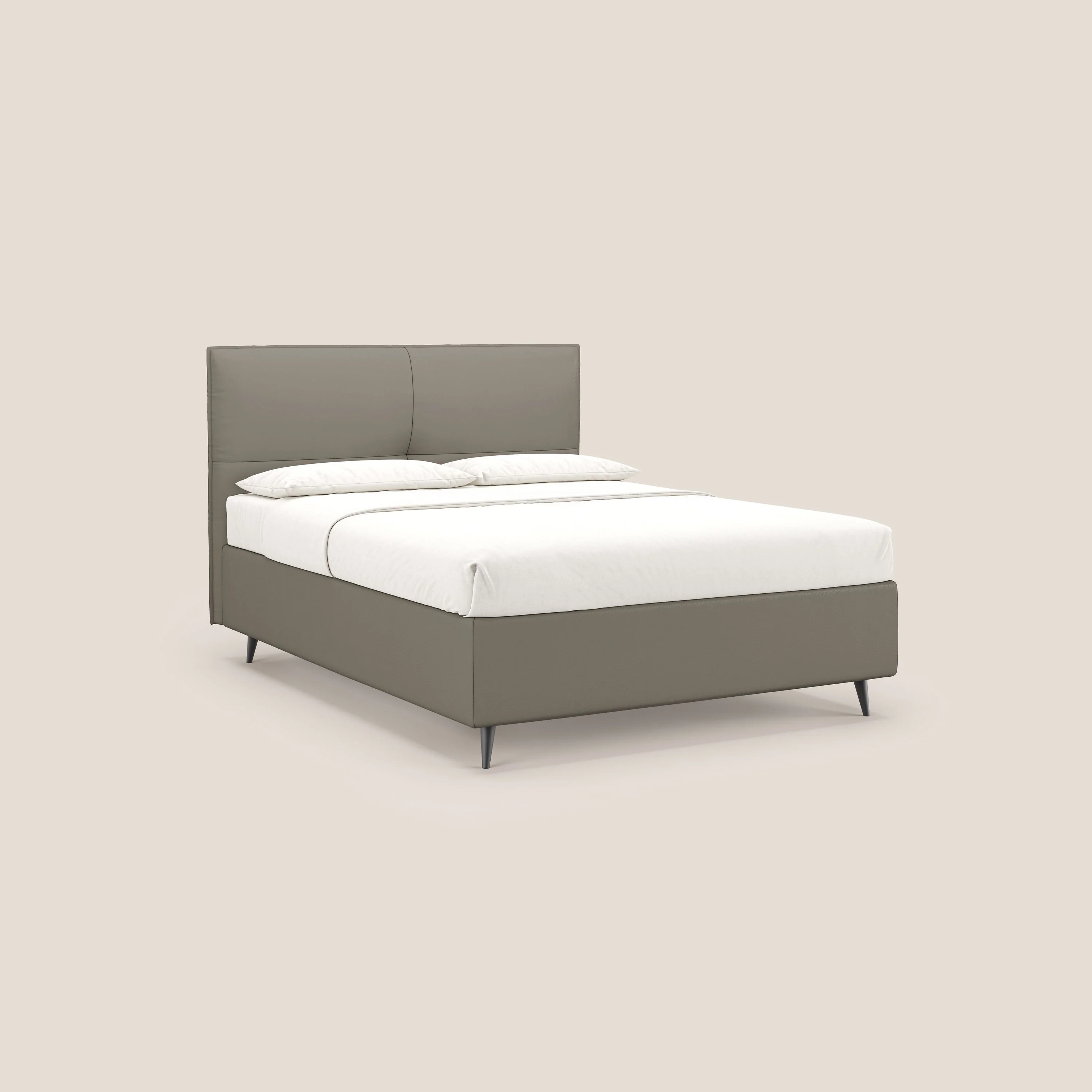 Greta lit coffre aux dimensions SLIM avec tête de lit matelassée en similicuir imperméable T04 taupe