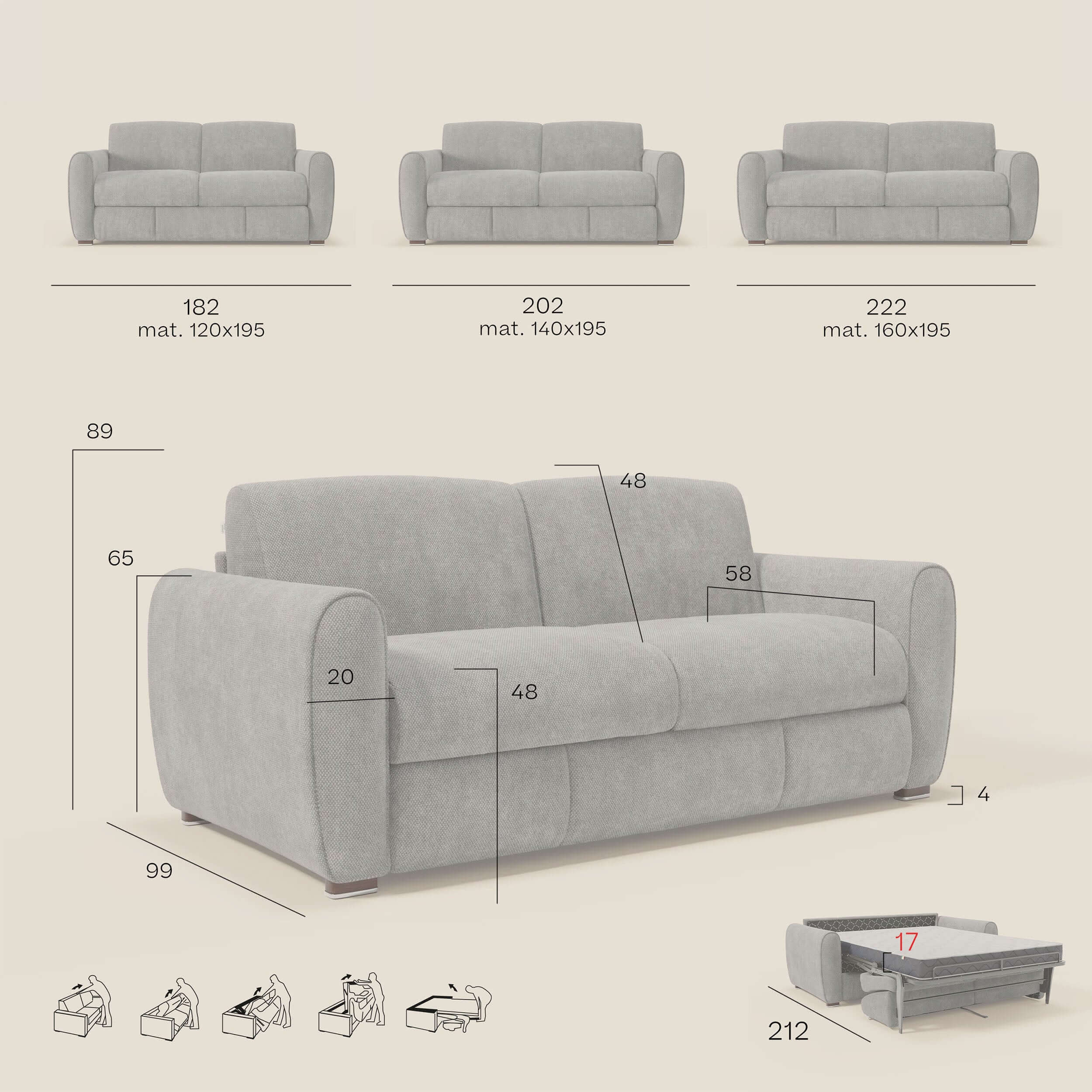Kaleo Canapé convertible moderne avec matelas H17 cm - en tissu imperméable T26 bleu canard - Image 13