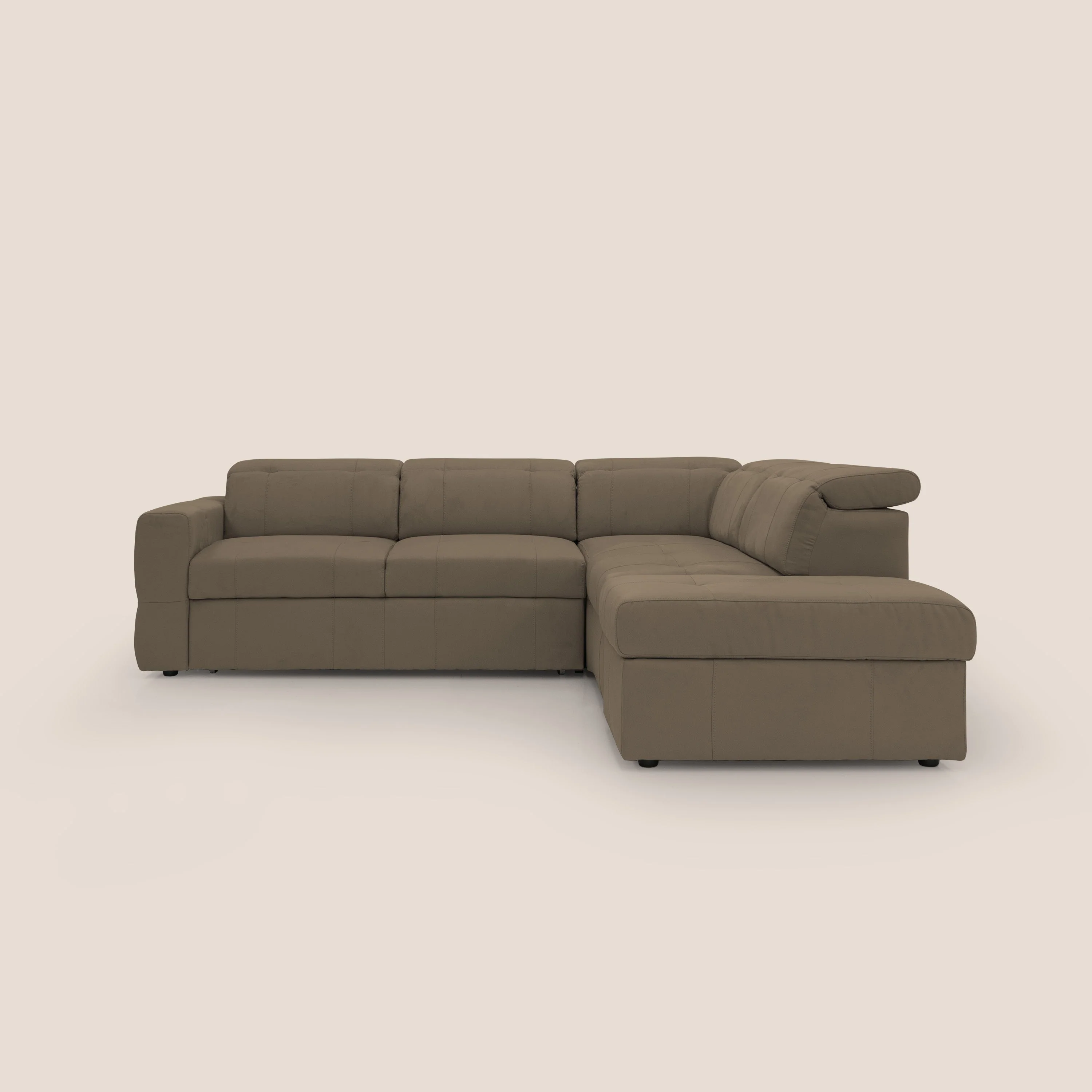 Kronos Canapé d'angle avec extractible et pouf coffre en micorfibre imperméable T11 marron