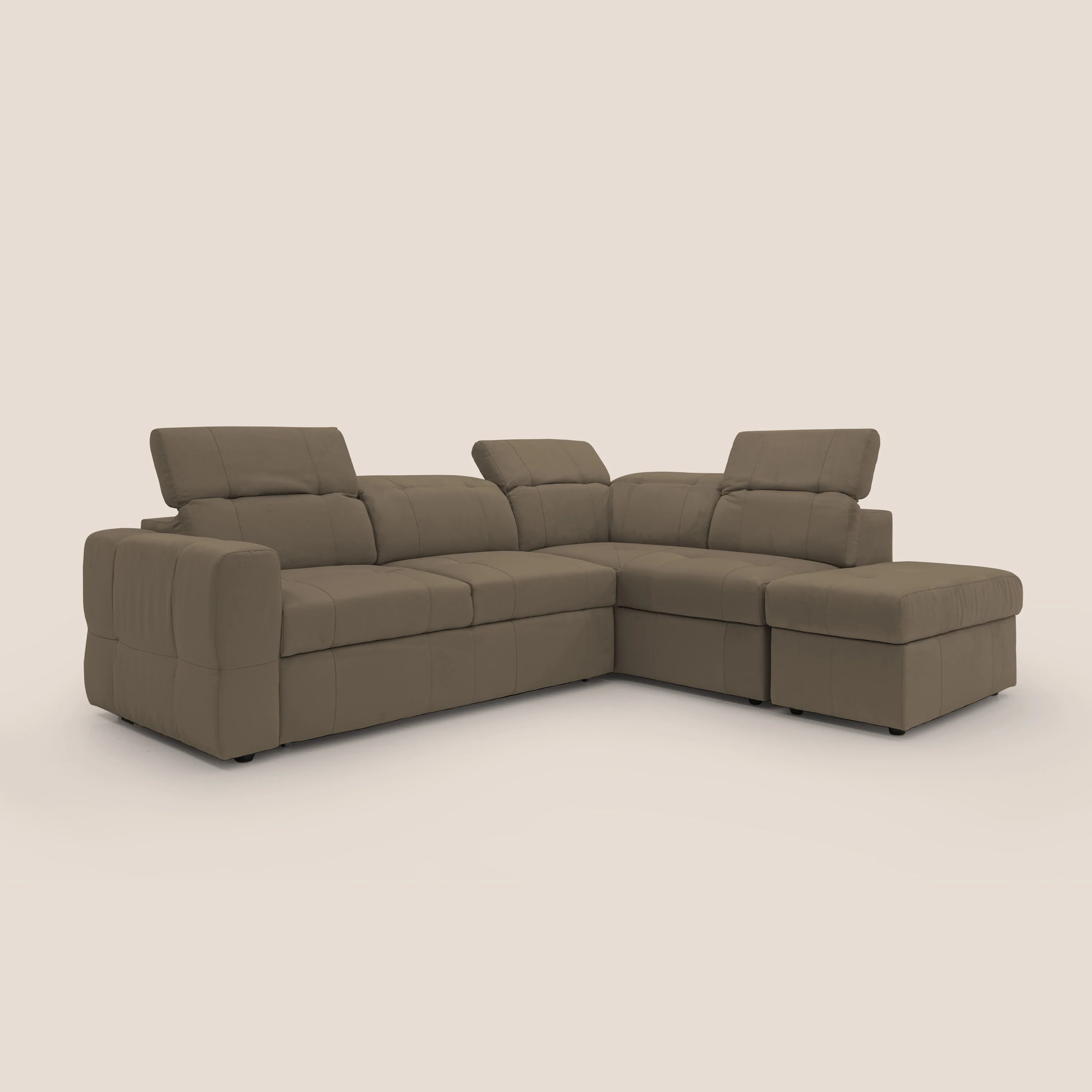 Kronos Canapé d'angle avec extractible et pouf coffre en micorfibre imperméable T11 marron - Image 10