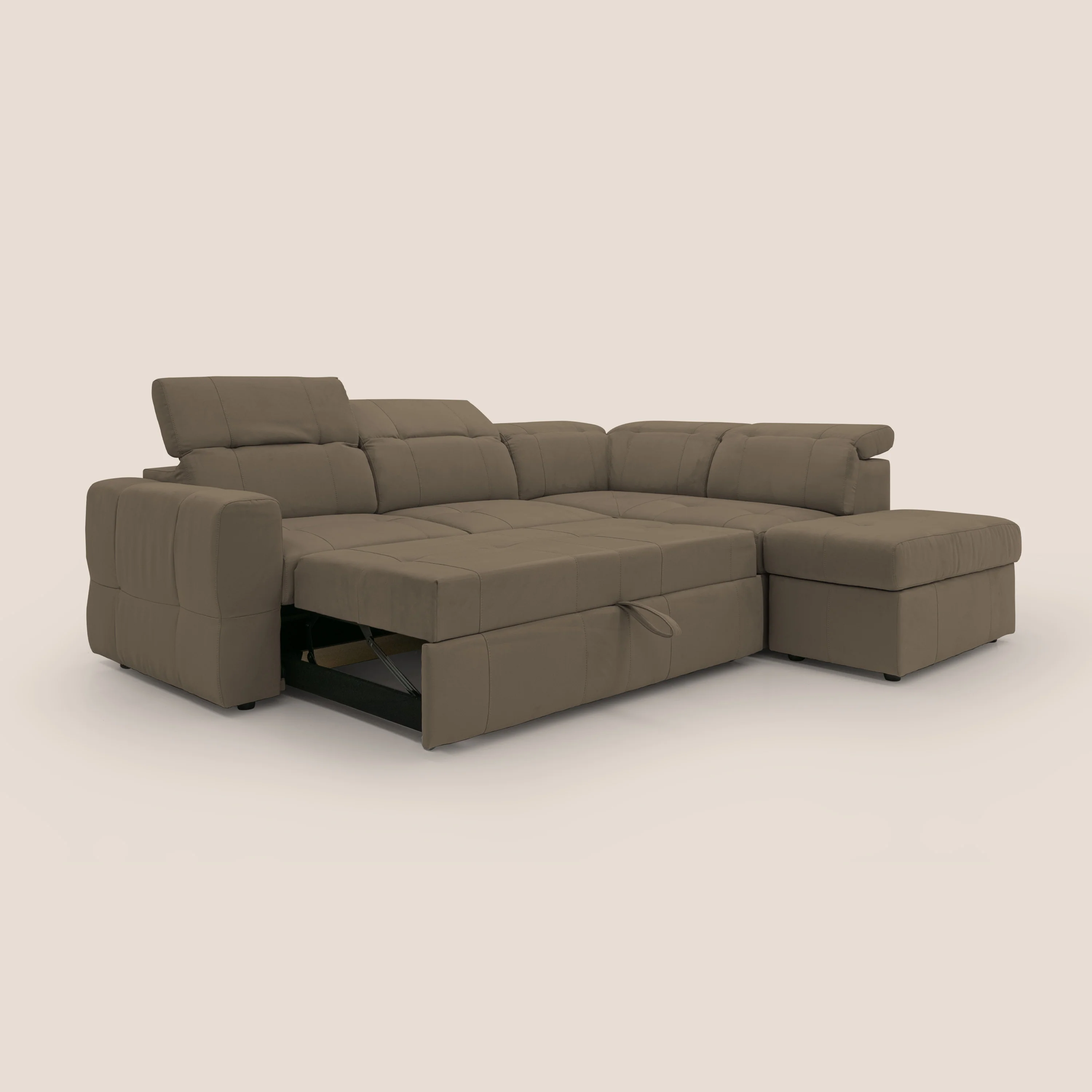 Kronos Canapé d'angle avec extractible et pouf coffre en micorfibre imperméable T11 marron - Image 12