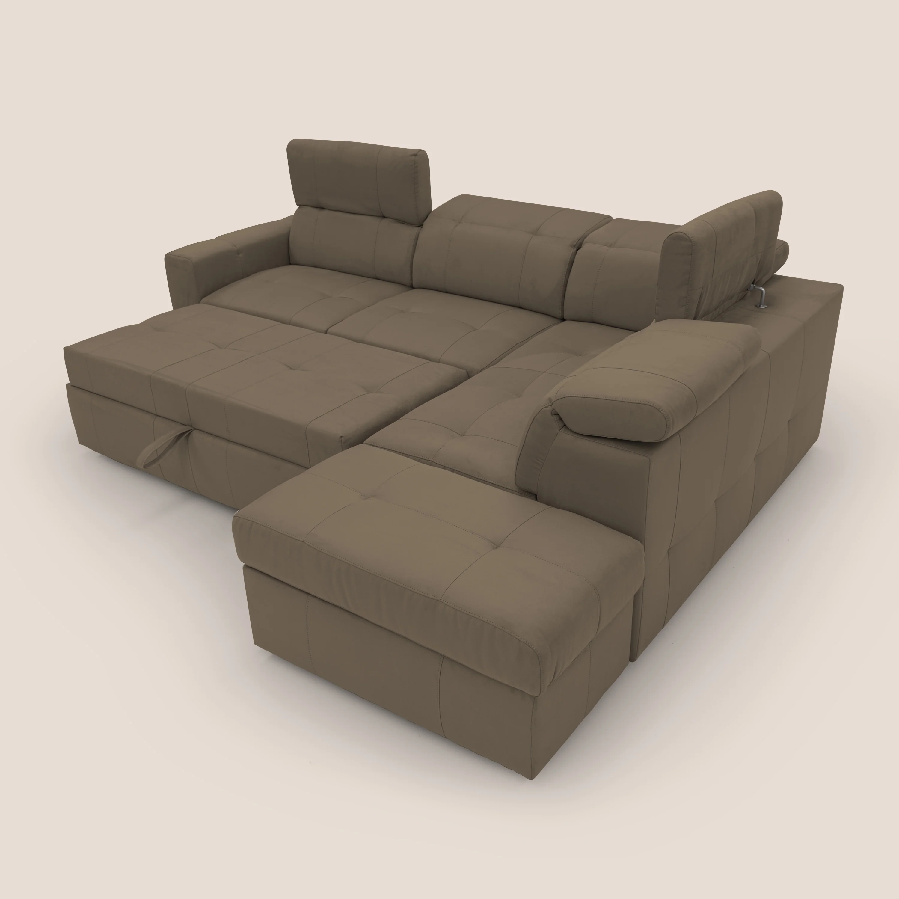 Kronos Canapé d'angle avec extractible et pouf coffre en micorfibre imperméable T11 marron - Image 13