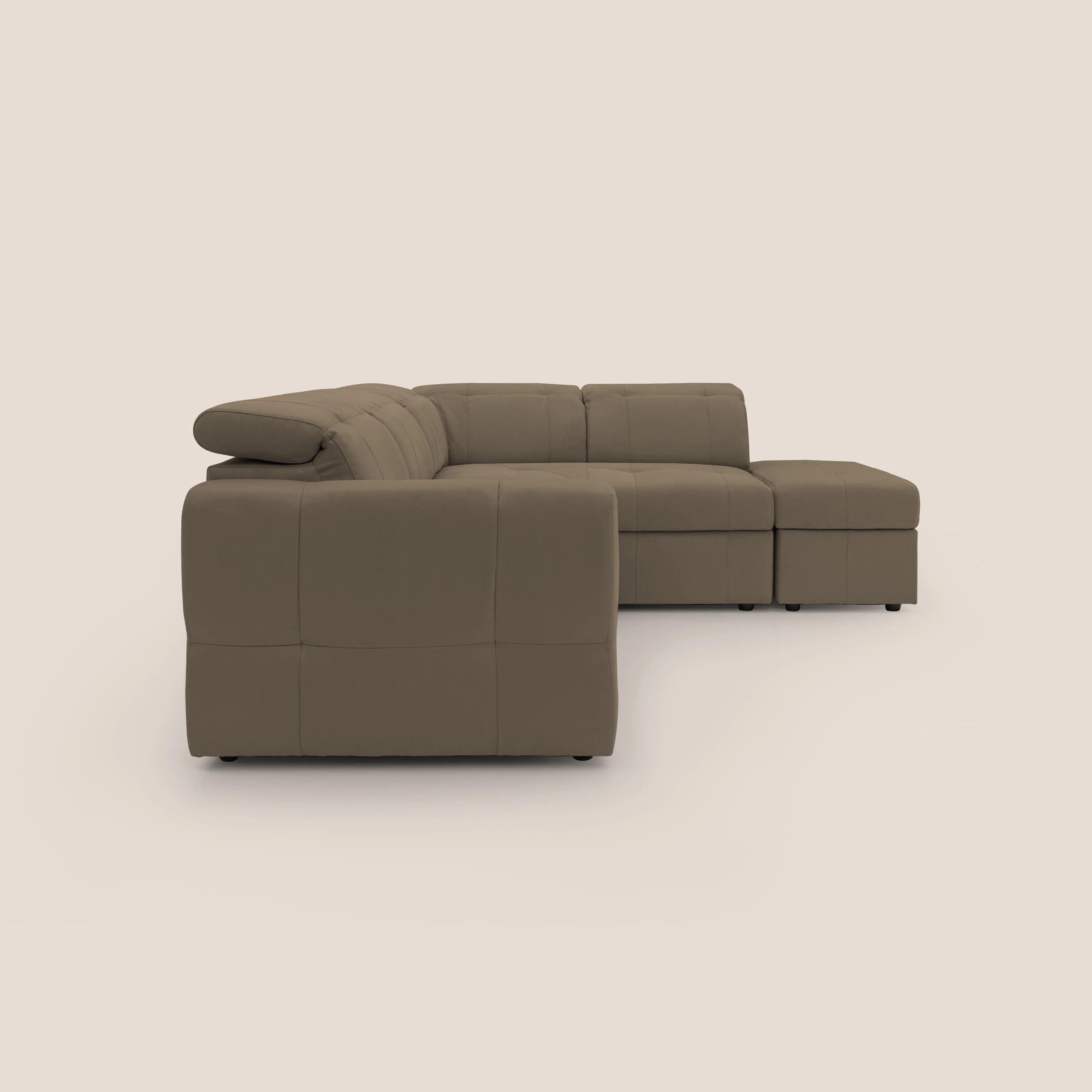 Kronos Canapé d'angle avec extractible et pouf coffre en micorfibre imperméable T11 marron - Image 14