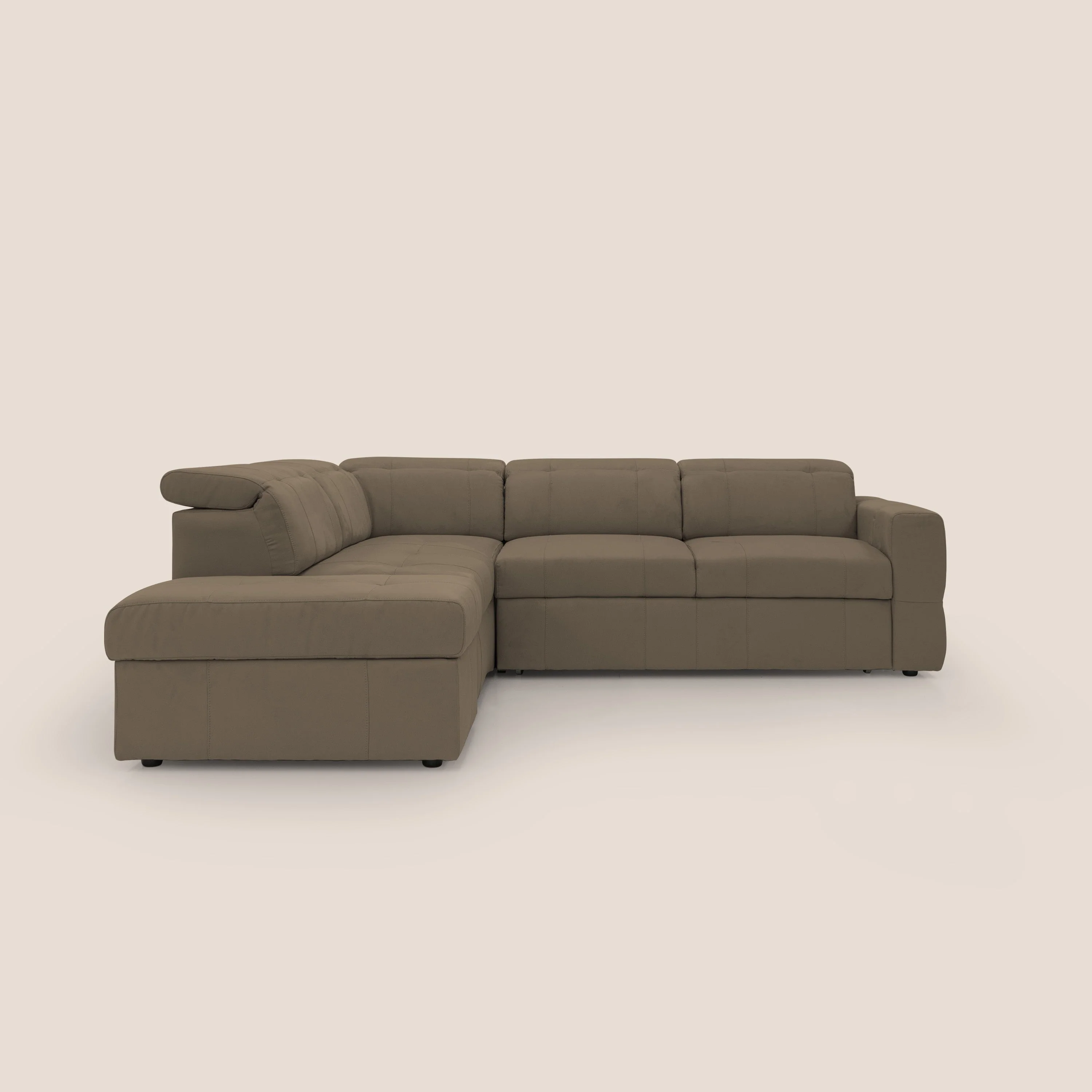 Kronos Canapé d'angle avec extractible et pouf coffre en micorfibre imperméable T11 marron - Image 16