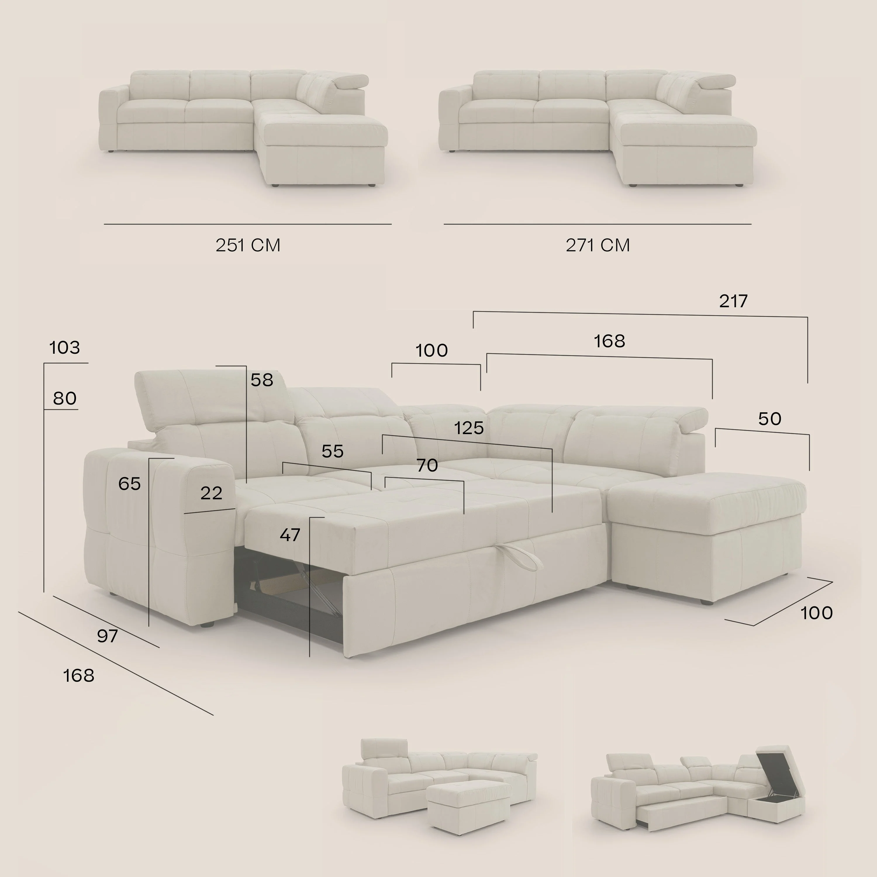 Kronos Canapé d'angle avec extractible et pouf coffre en micorfibre imperméable T11 marron - Image 18