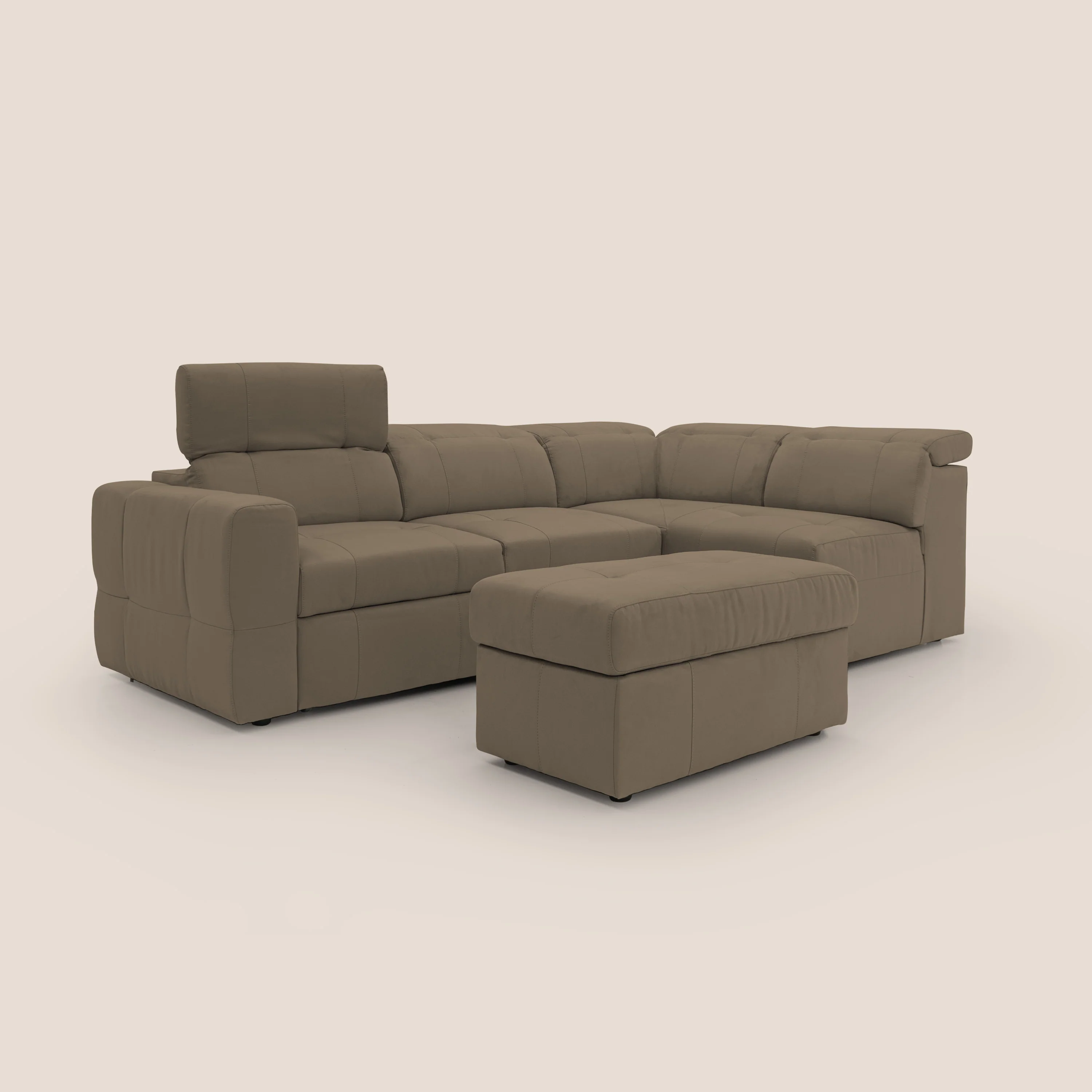 Kronos Canapé d'angle avec extractible et pouf coffre en micorfibre imperméable T11 marron - Image 3