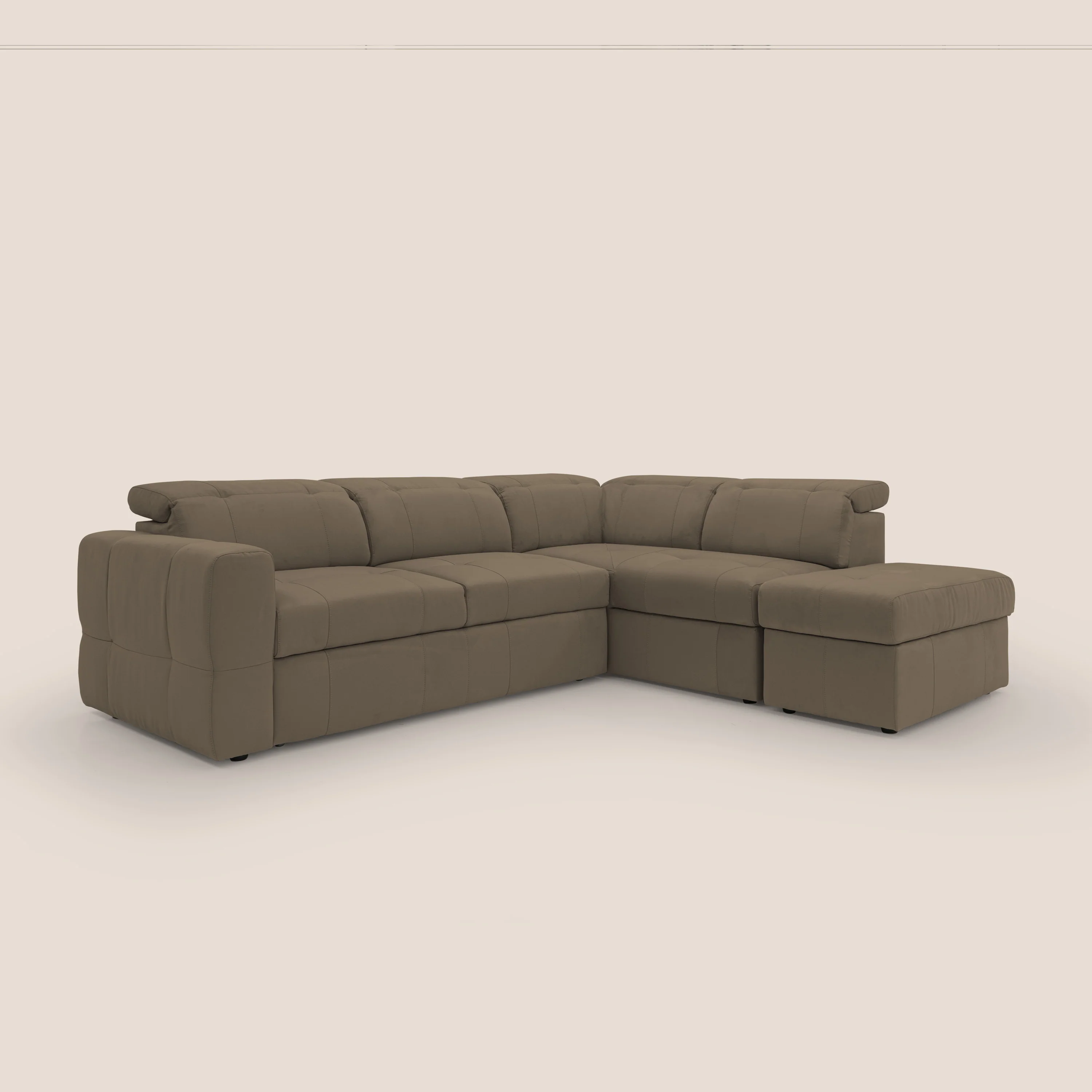 Kronos Canapé d'angle avec extractible et pouf coffre en micorfibre imperméable T11 marron - Image 4