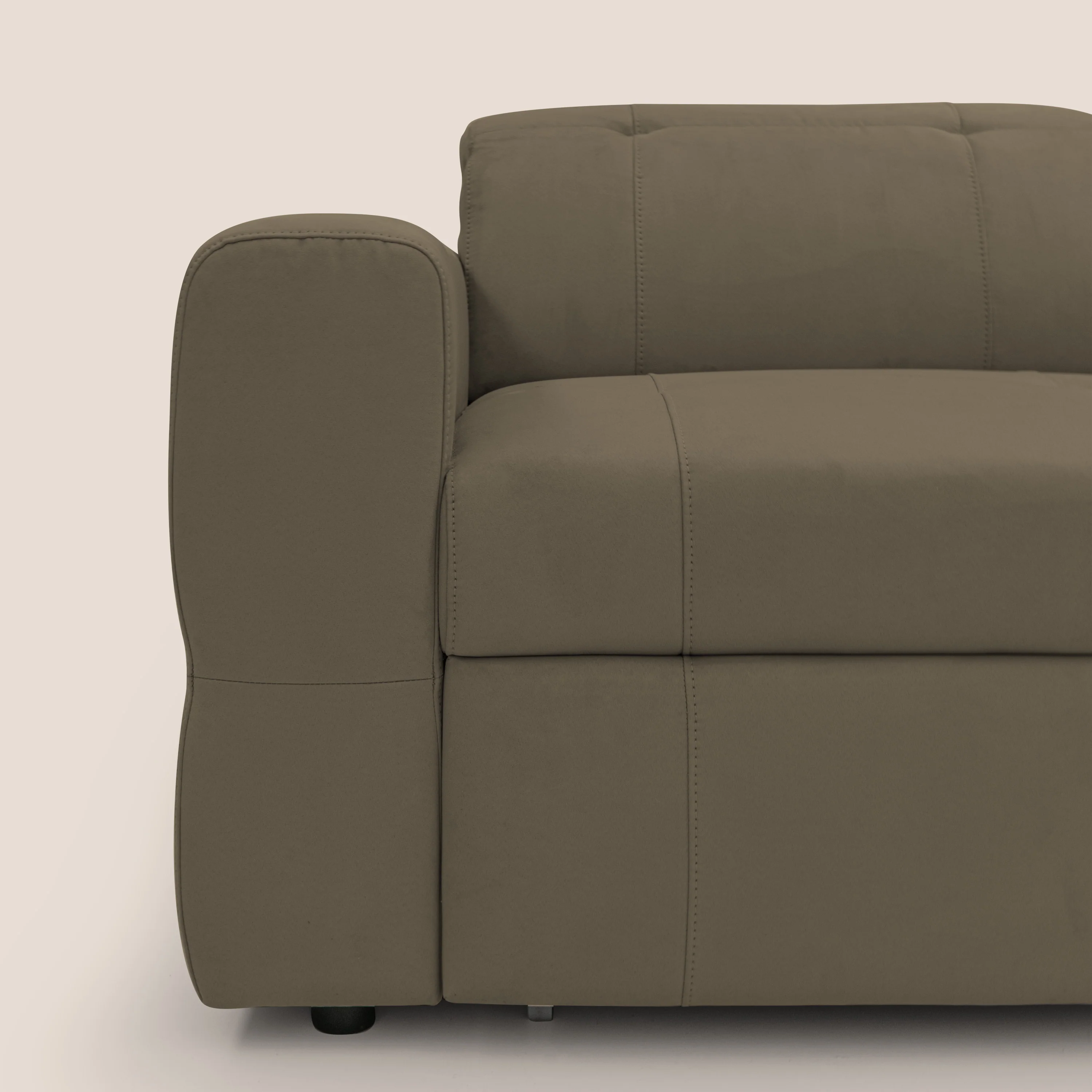 Kronos Canapé d'angle avec extractible et pouf coffre en micorfibre imperméable T11 marron - Image 5