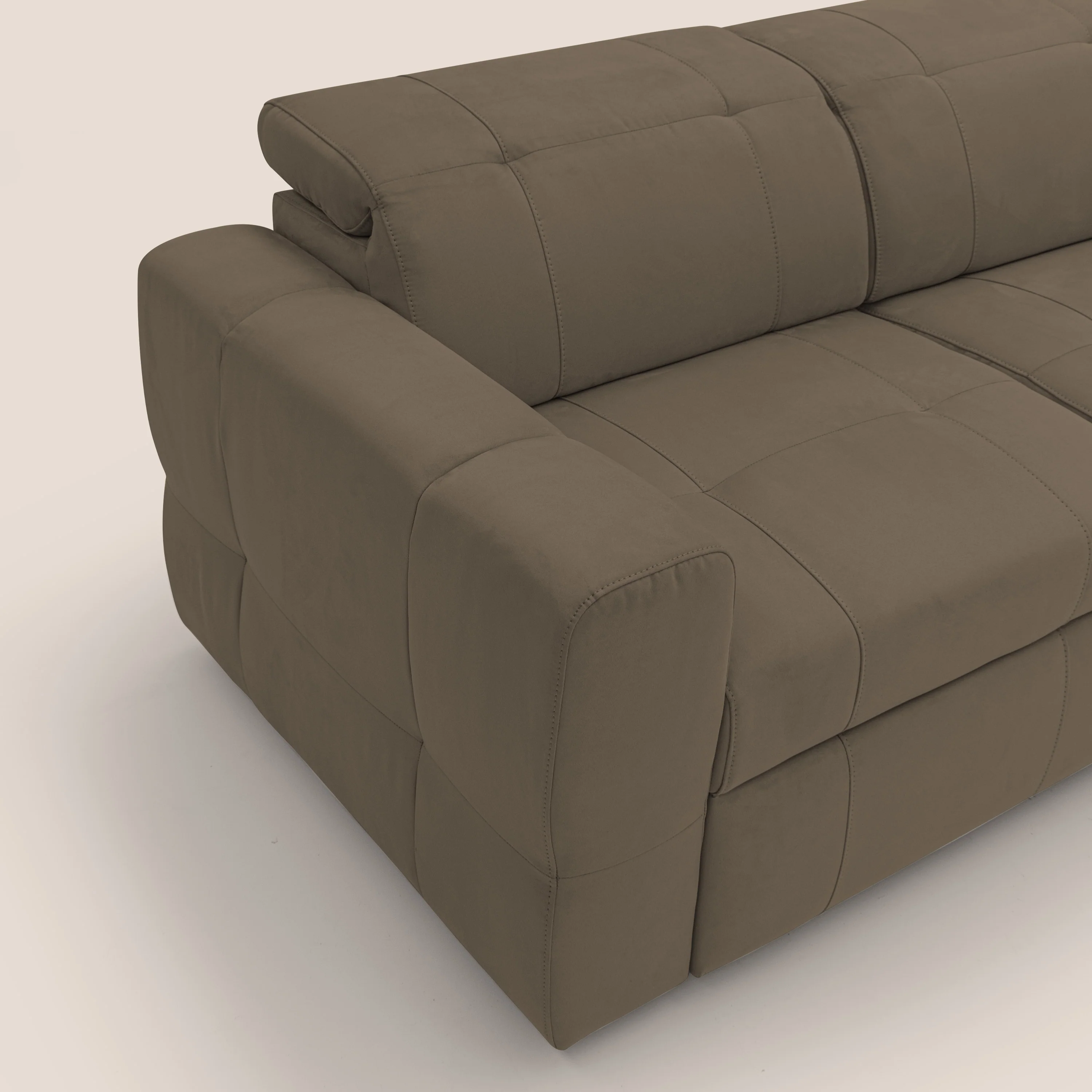 Kronos Canapé d'angle avec extractible et pouf coffre en micorfibre imperméable T11 marron - Image 6