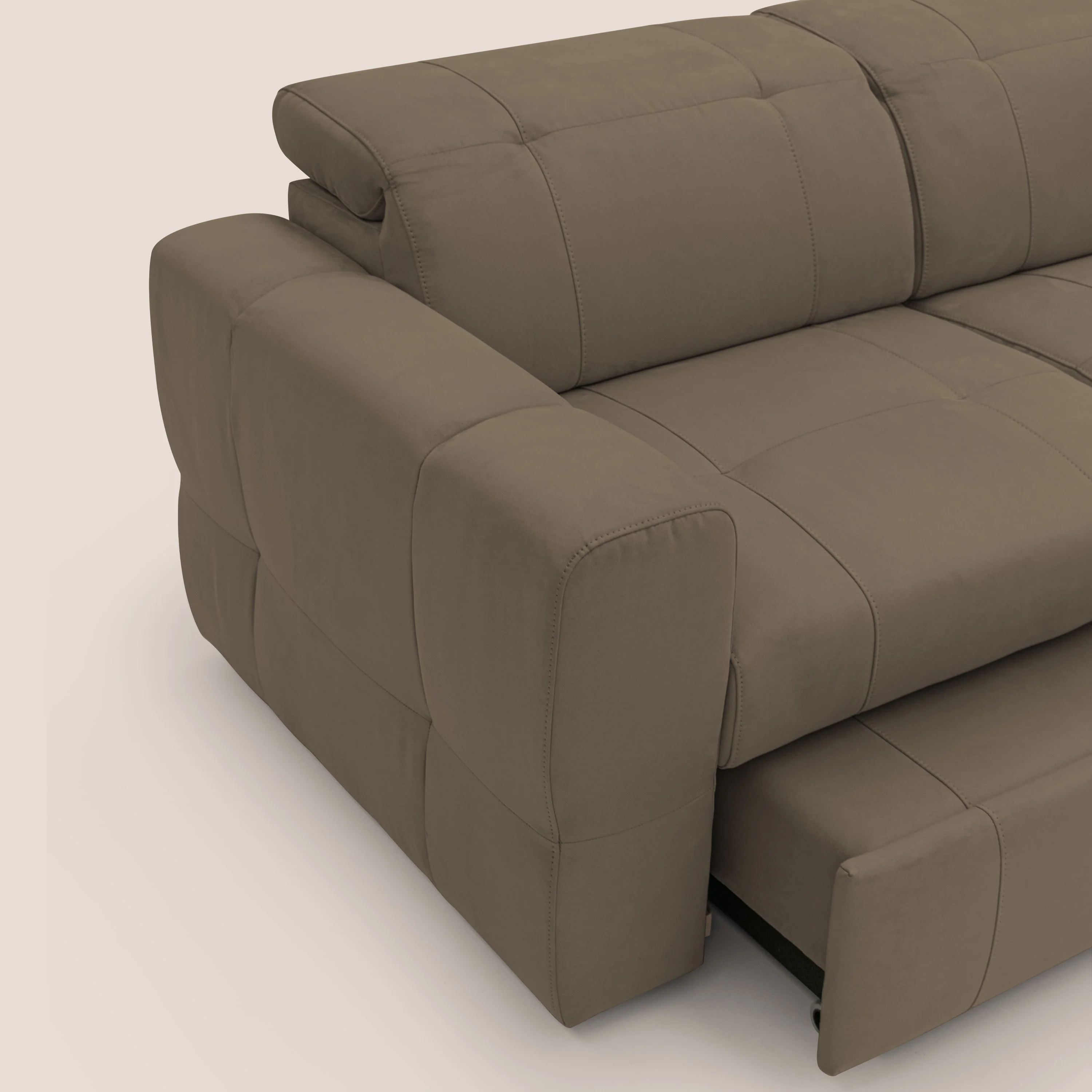 Kronos Canapé d'angle avec extractible et pouf coffre en micorfibre imperméable T11 marron - Image 8