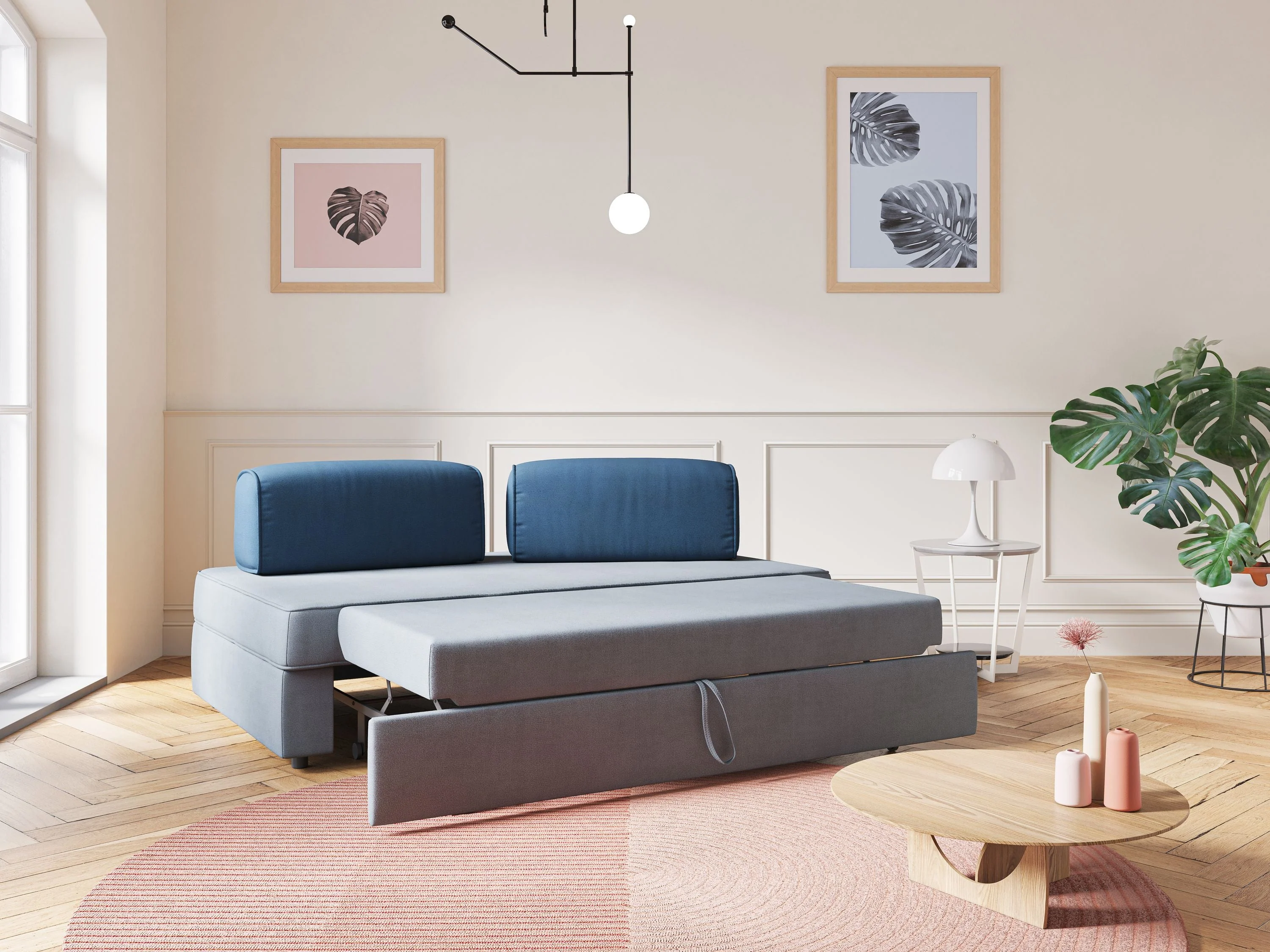 Liberty canapé avec pouf extractible et dossier amovible en tissu doux imperméable T02 beige - Image 12