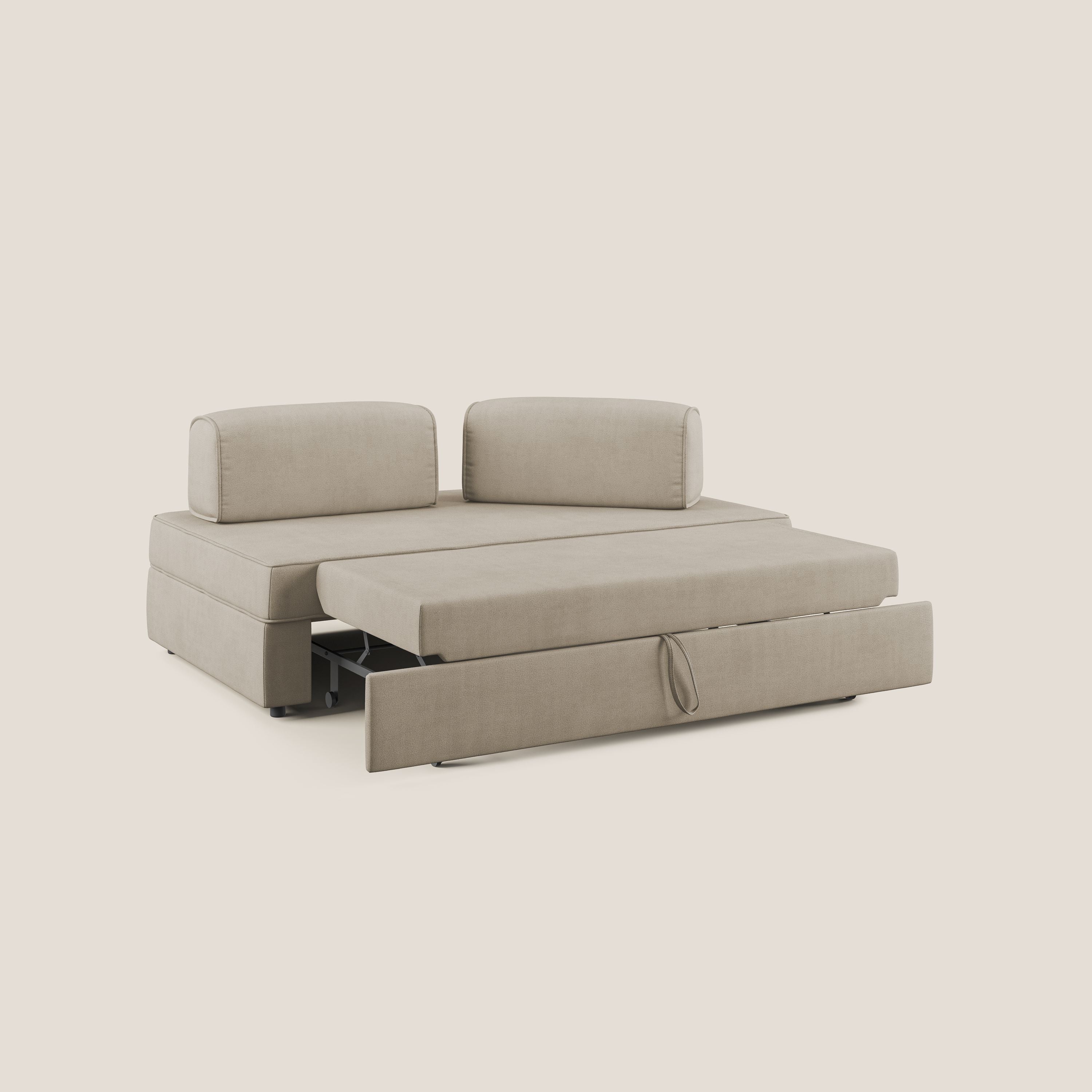 Liberty canapé avec pouf extractible et dossier amovible en tissu doux imperméable T02 beige - Image 2