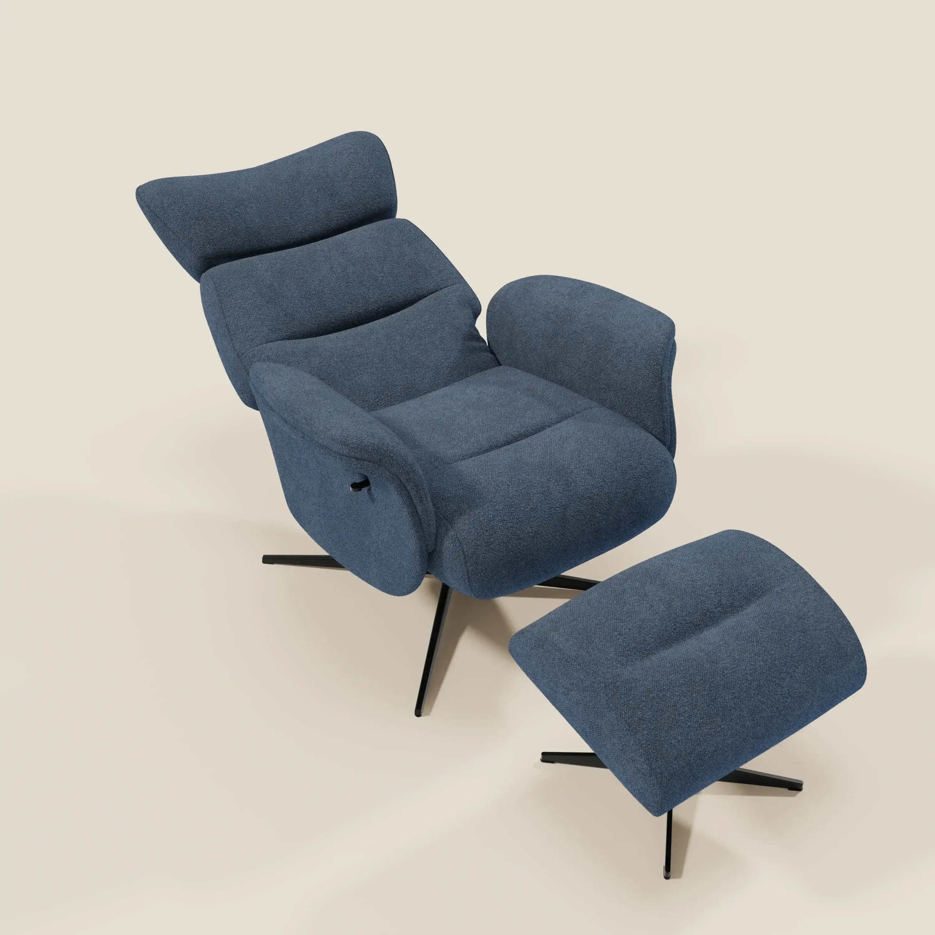 Lunor Fauteuil relax avec pouf en tissu bouclé imperméable T07 bleu - Image 10