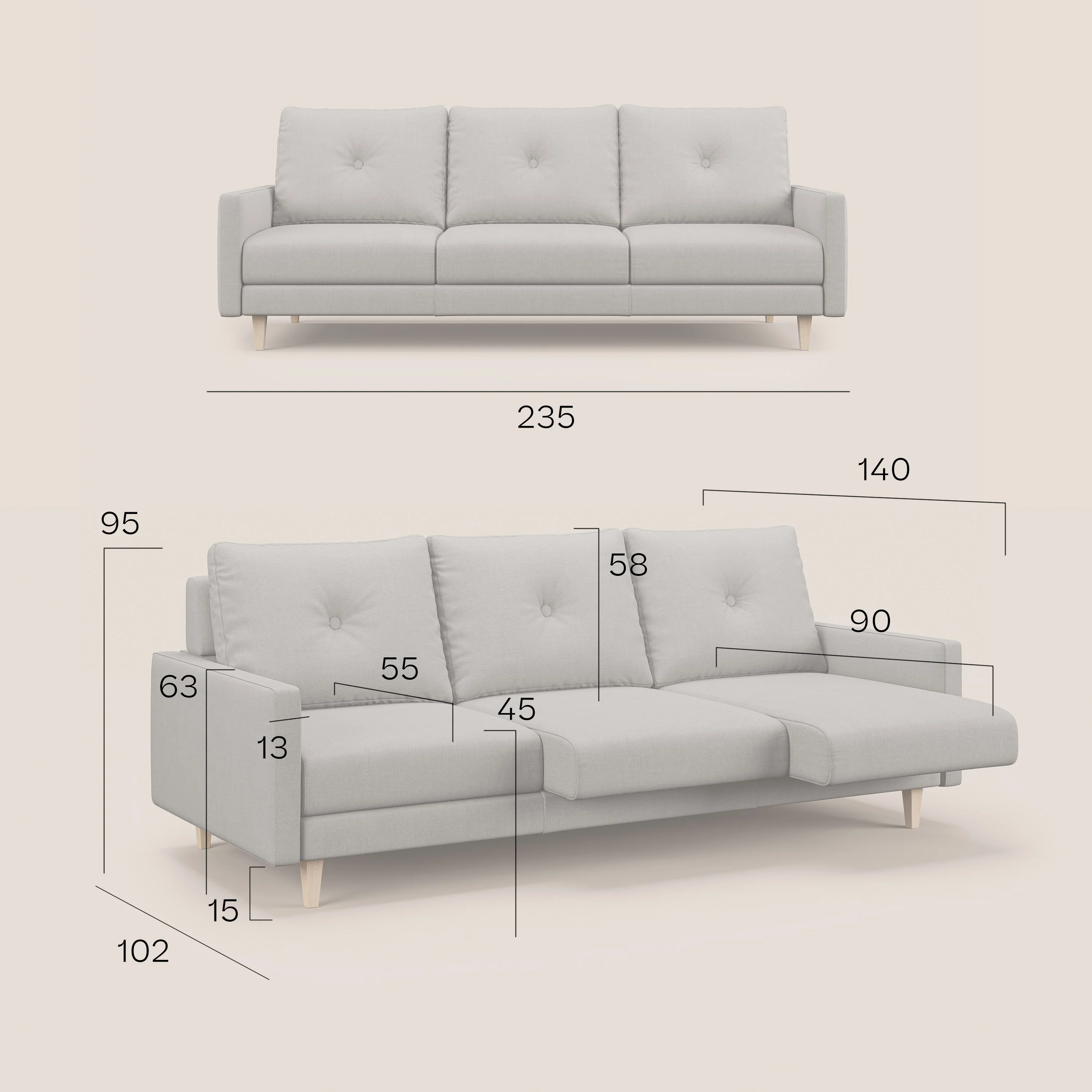 Matisse canapé 3 assises coulissantes et dossier en duvet d'oie en tissu détachable T17 beige - Image 11
