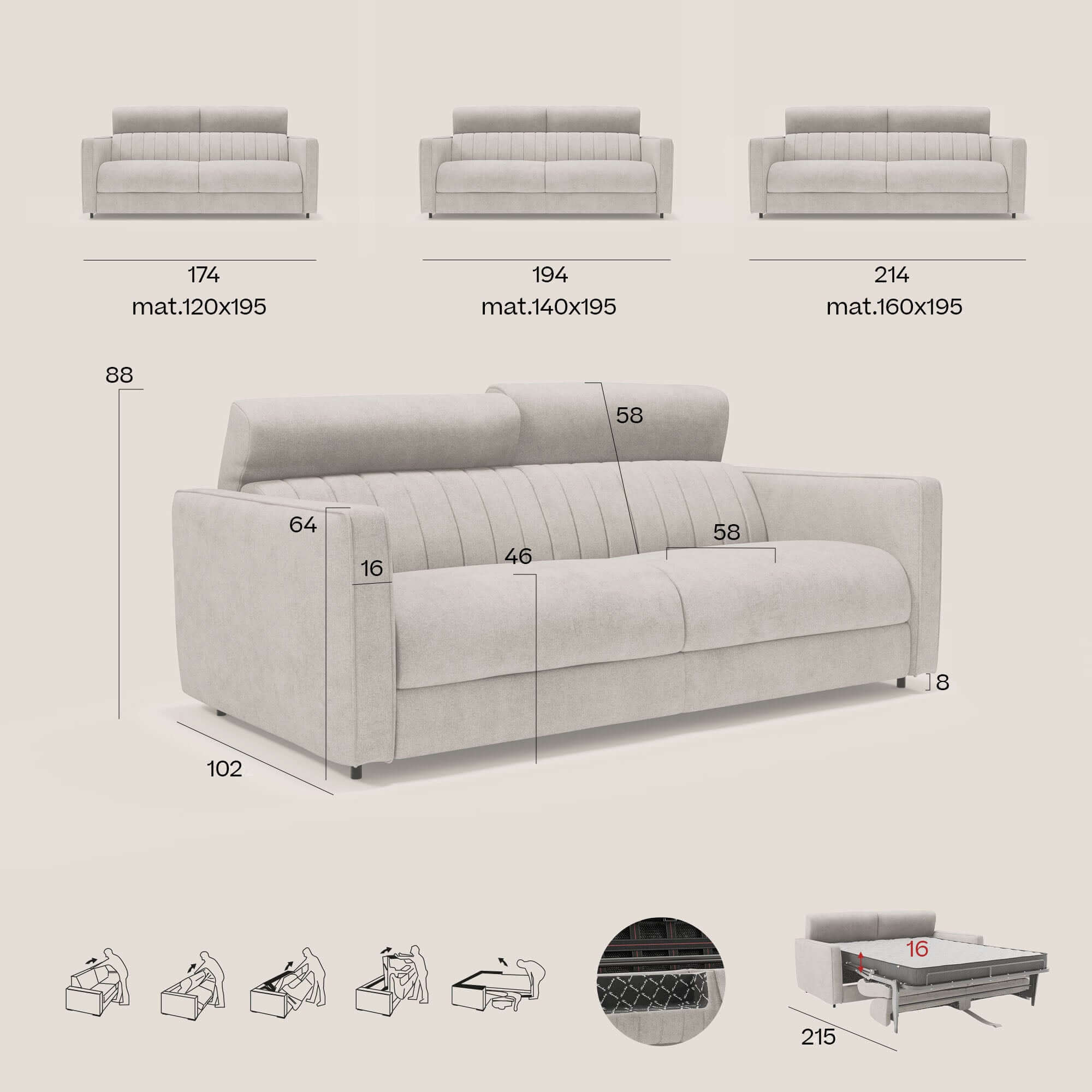 Nivon Canapé convertible moderne avec têtière en tissu détachable à l'eau T25 marron - Image 13