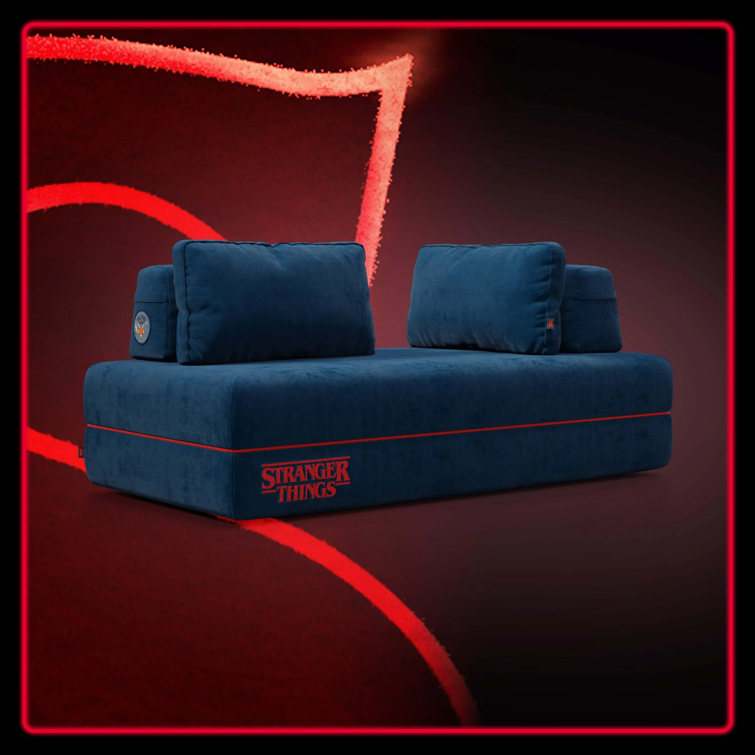 Rift Canapé-lit double Édition STRANGER THINGS 2 places et 3 places avec dossiers amovibles - matelas de 22 cm d'épaisseur en mousse à mémoire de forme en tissu détachable Bleu