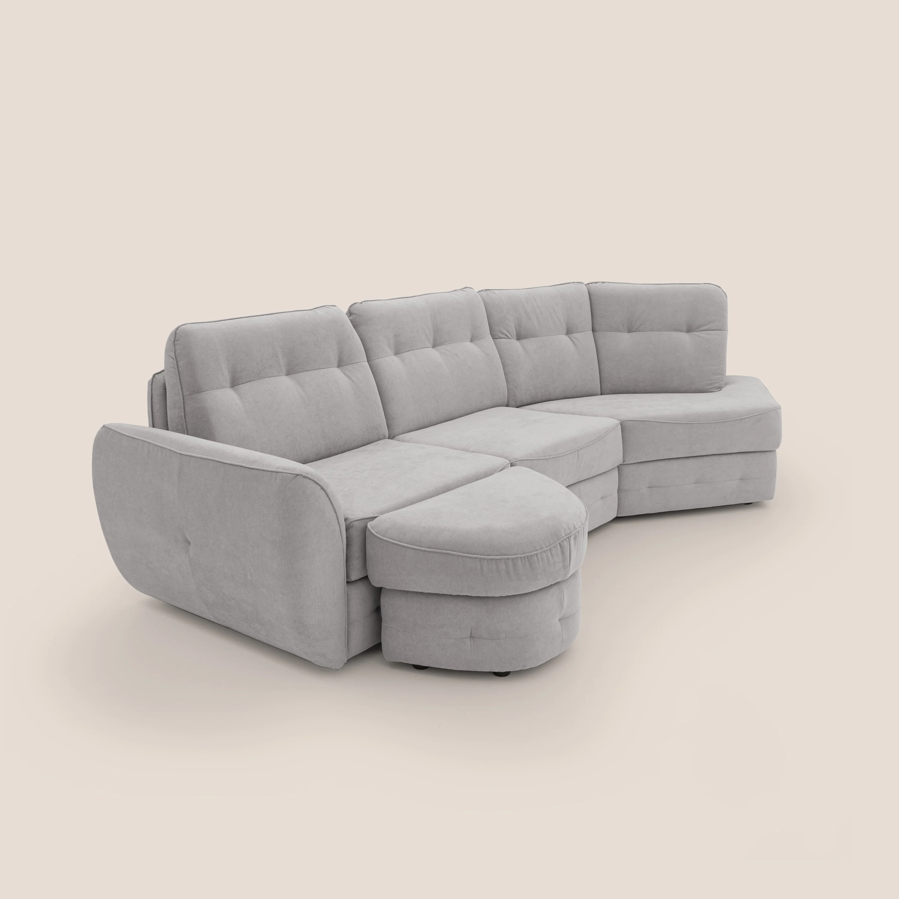 Zeus Canapé d'angle convertible avec matelas H18 cm pouf mobile en tissu imperméable T02 gris clair - Image 12
