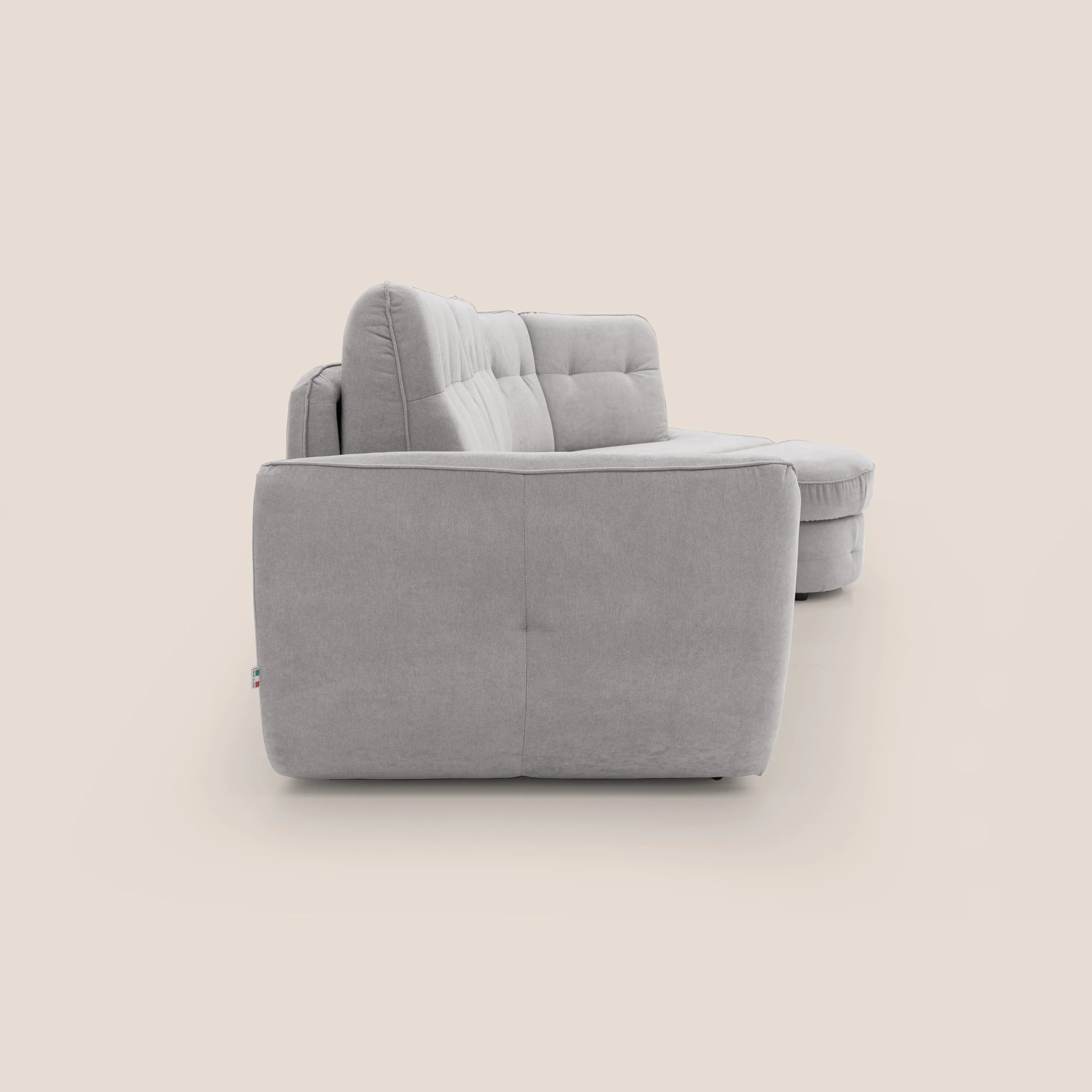 Zeus Canapé d'angle convertible avec matelas H18 cm pouf mobile en tissu imperméable T02 gris clair - Image 13