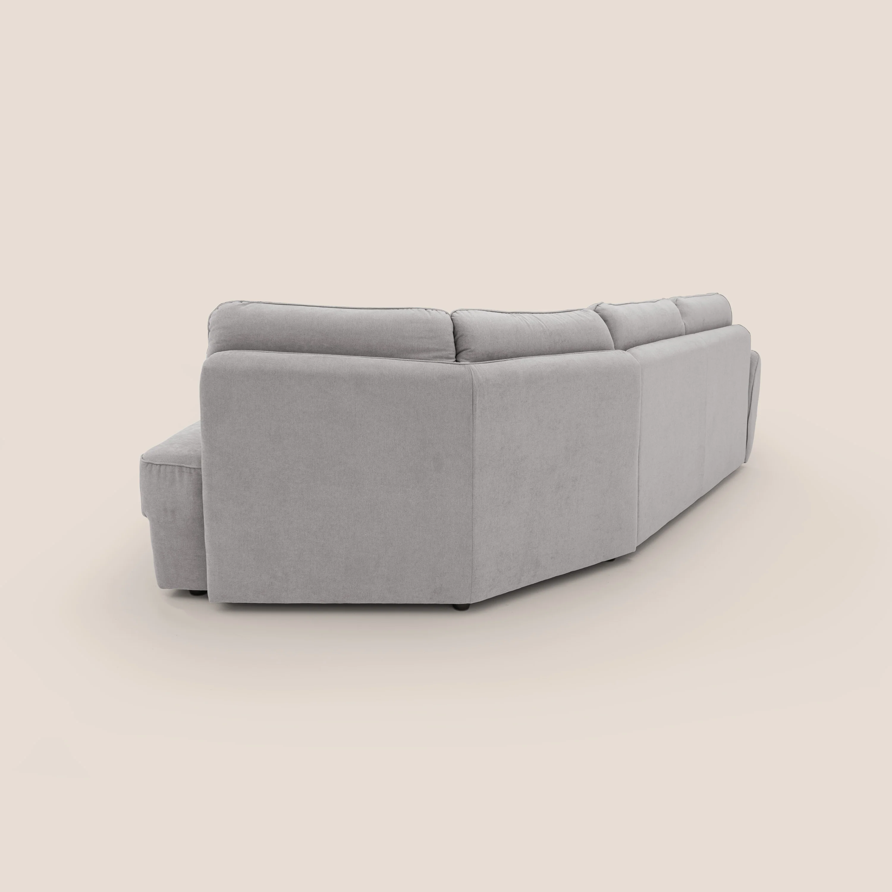 Zeus Canapé d'angle convertible avec matelas H18 cm pouf mobile en tissu imperméable T02 gris clair - Image 14