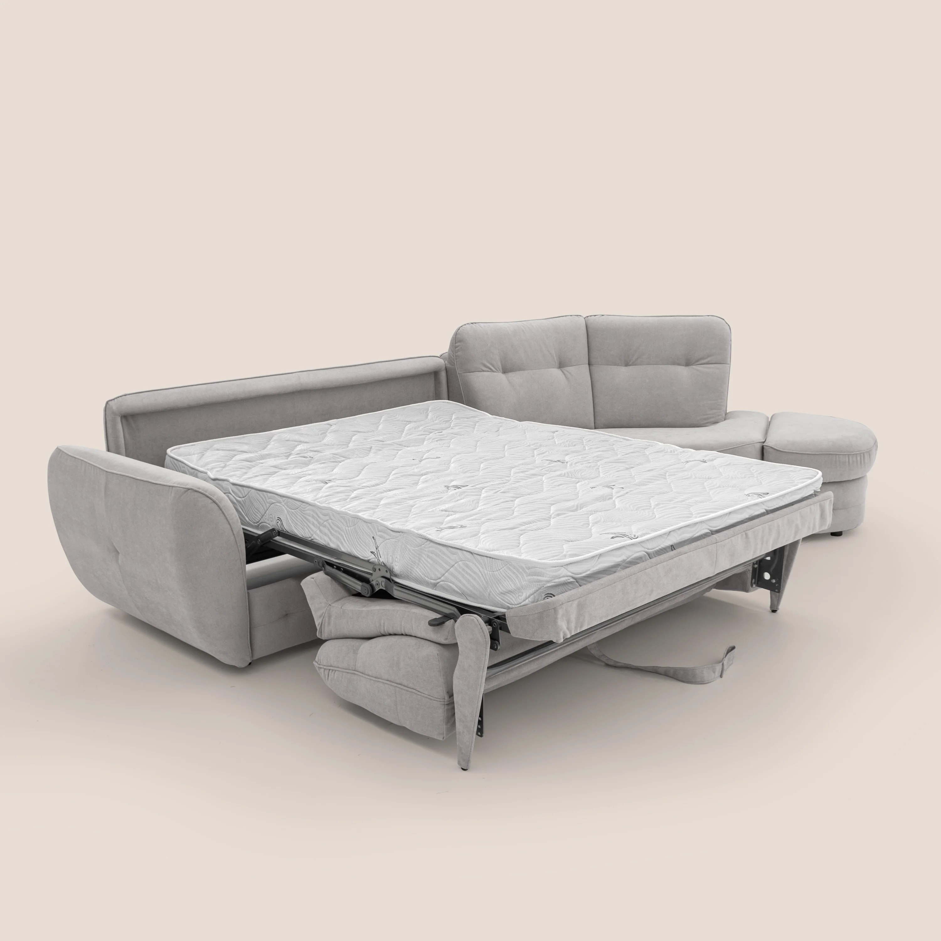 Zeus Canapé d'angle convertible avec matelas H18 cm pouf mobile en tissu imperméable T02 gris clair - Image 2