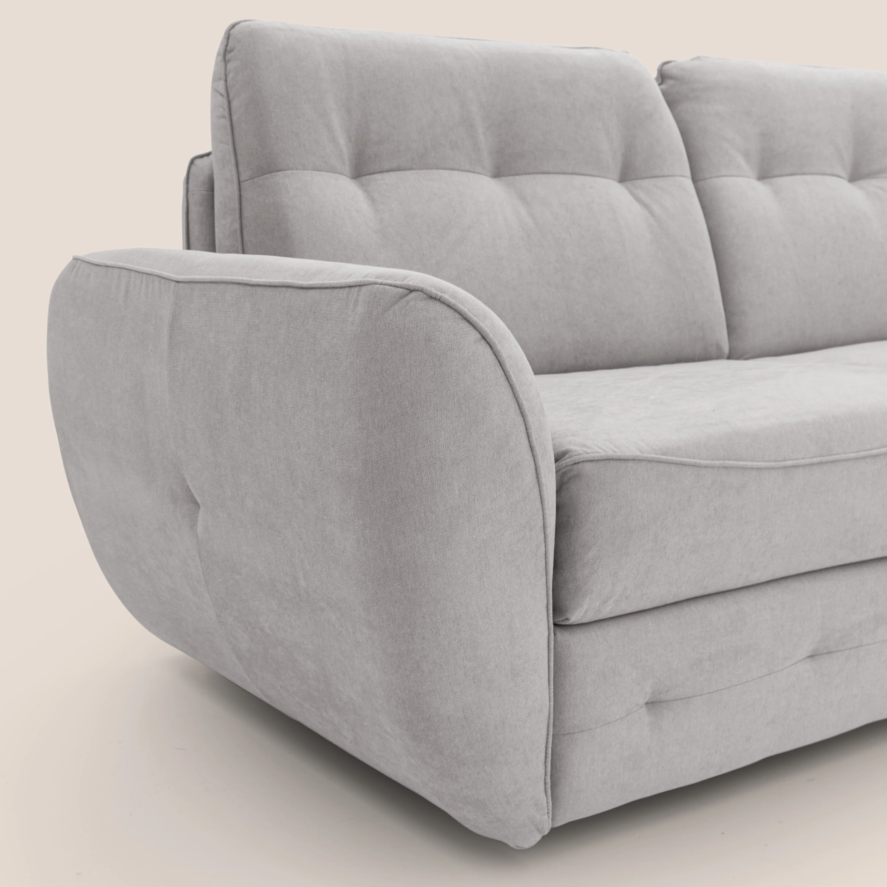 Zeus Canapé d'angle convertible avec matelas H18 cm pouf mobile en tissu imperméable T02 gris clair - Image 6