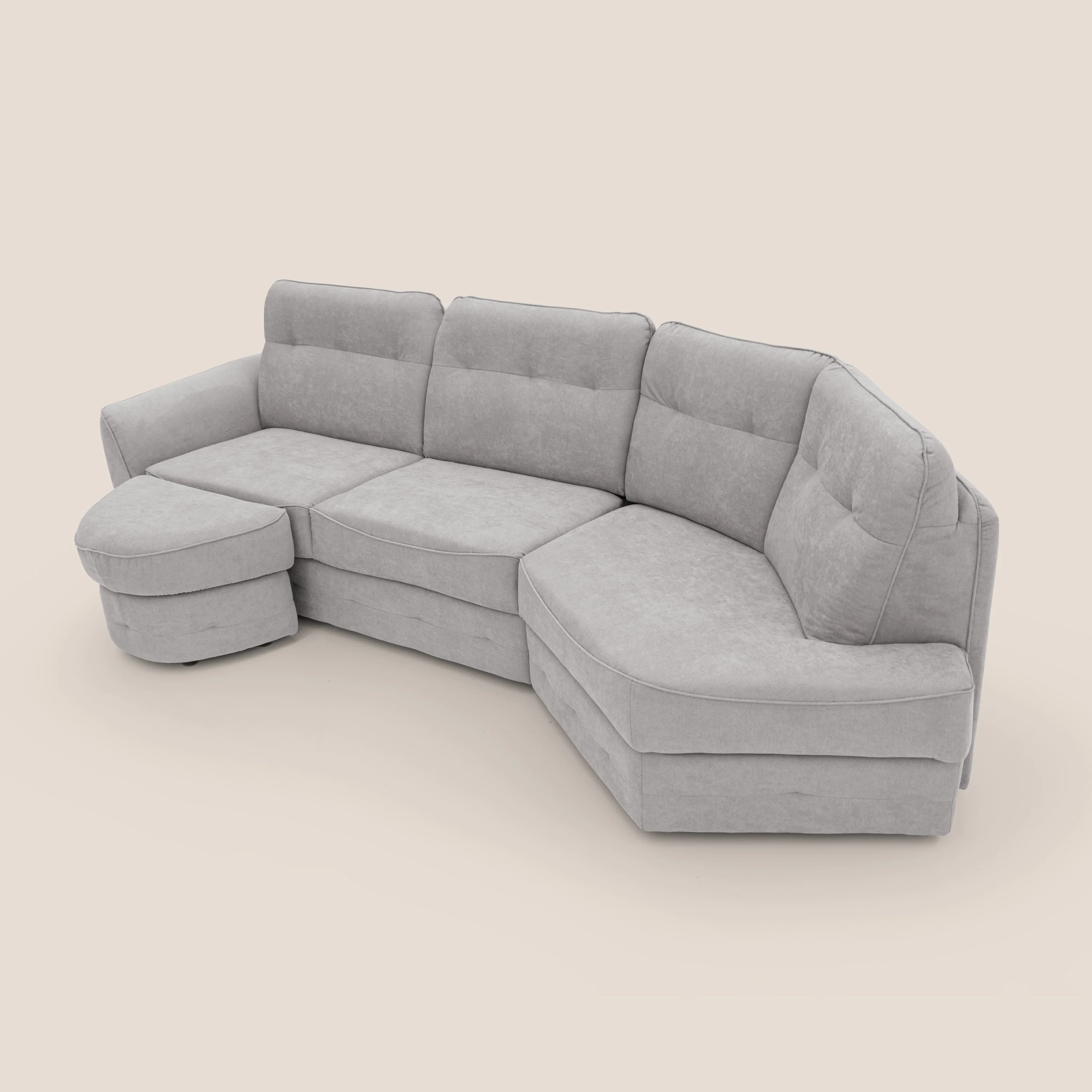 Zeus Canapé d'angle convertible avec matelas H18 cm pouf mobile en tissu imperméable T02 gris clair - Image 7