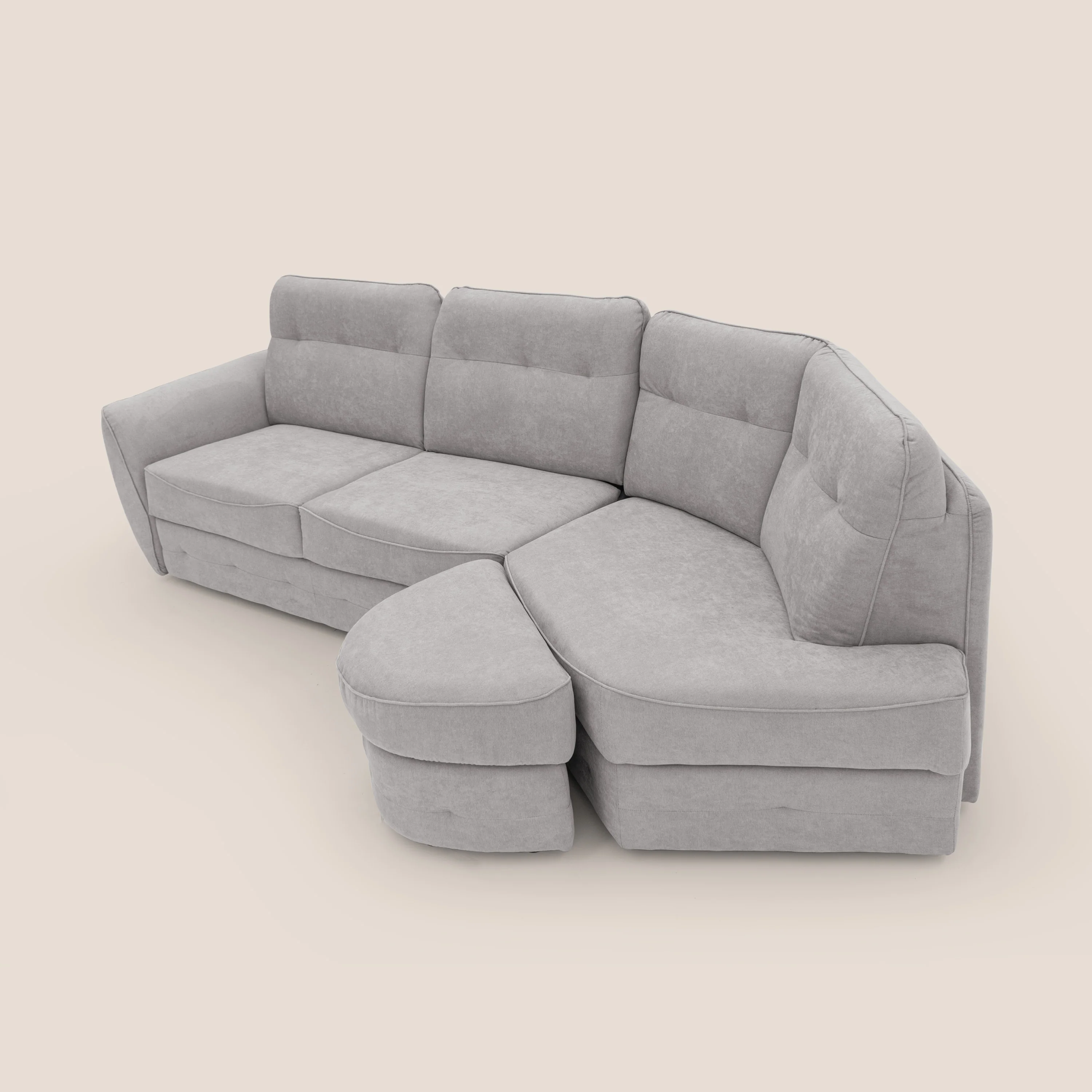 Zeus Canapé d'angle convertible avec matelas H18 cm pouf mobile en tissu imperméable T02 gris clair - Image 8