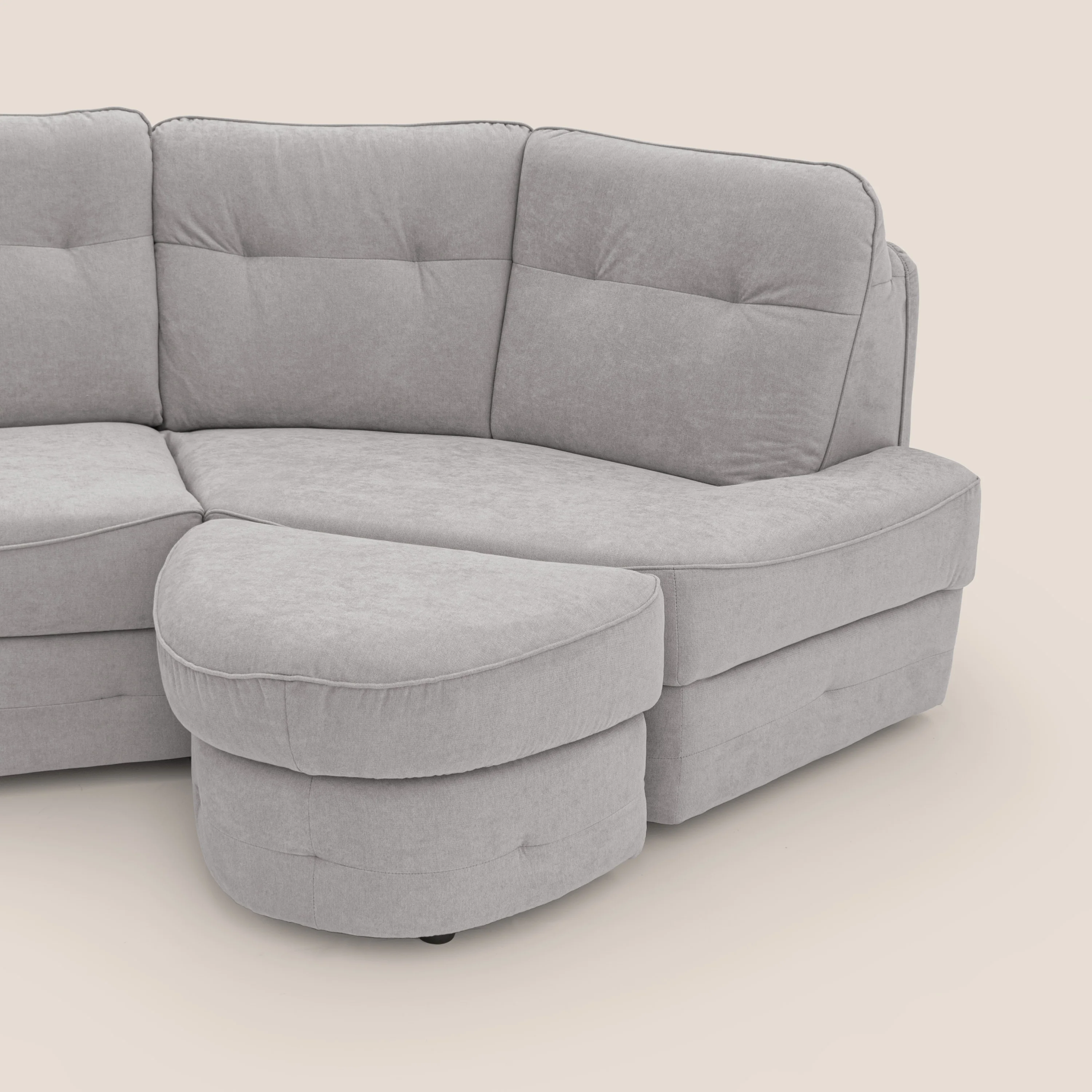 Zeus Canapé d'angle convertible avec matelas H18 cm pouf mobile en tissu imperméable T02 gris clair - Image 9